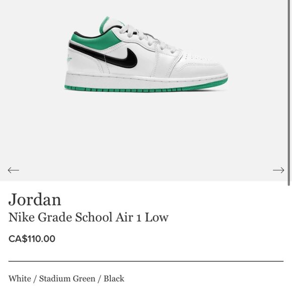 Nike Air Jordan 1 Low Stadium Green/White/Black 5.5Y (7W) - Picture 1 of 9